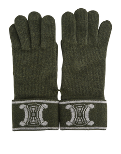 Celine Gloves, Wool, Green, 3*